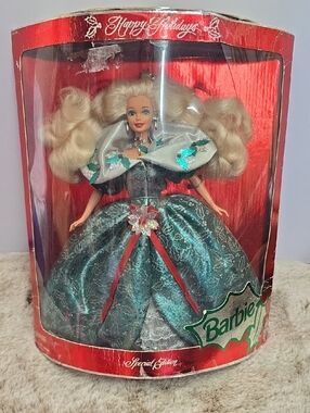 Barbie Teal & Silver Holiday Doll with Red Accents